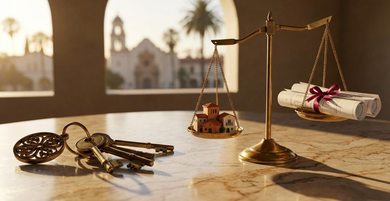 Análisis del mercado inmobiliario español con calculadora, documentos y llaves