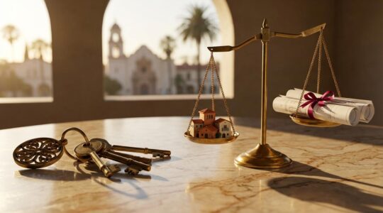 Análisis del mercado inmobiliario español con calculadora, documentos y llaves