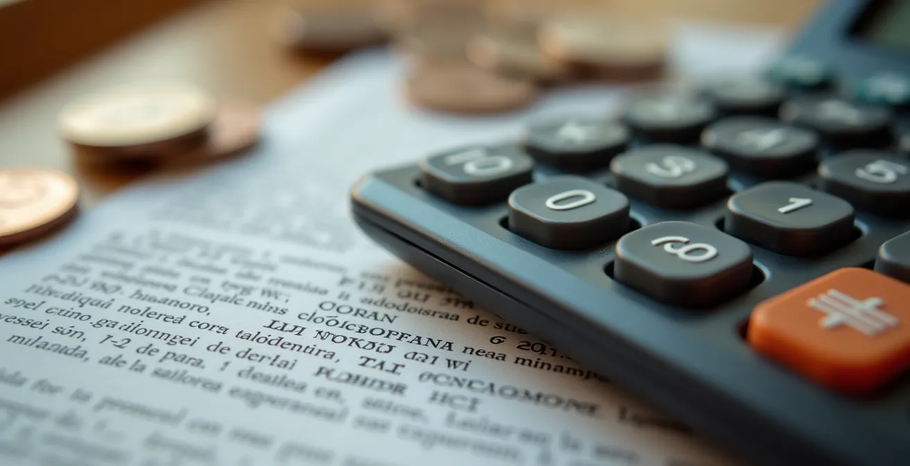 Calculadora y documentos de contrato con calendario mostrando plazos