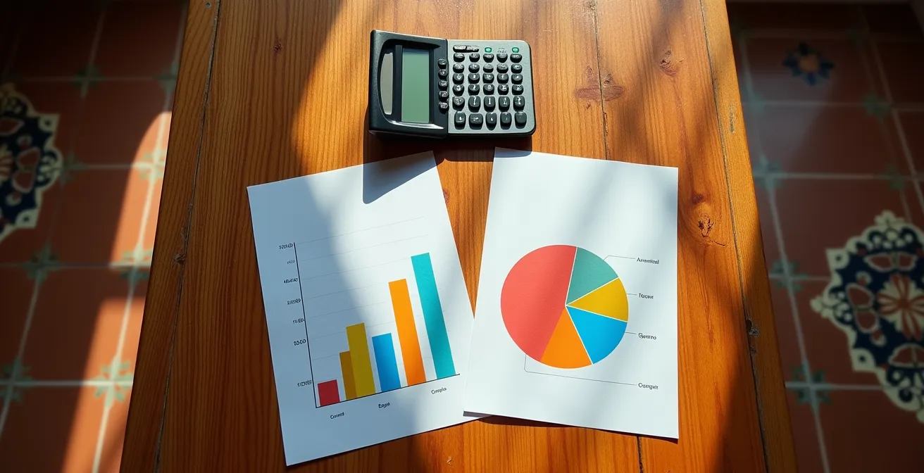 Mesa con documentos de consumo eléctrico y calculadora en hogar español