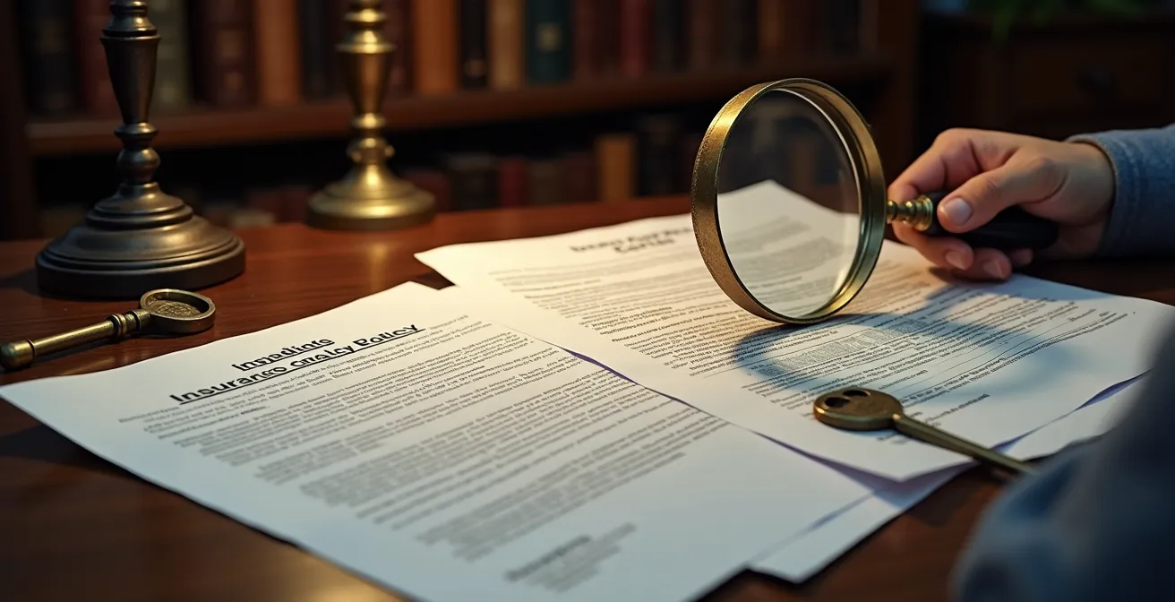 Documentos de diferentes pólizas de seguro desplegados sobre mesa con calculadora