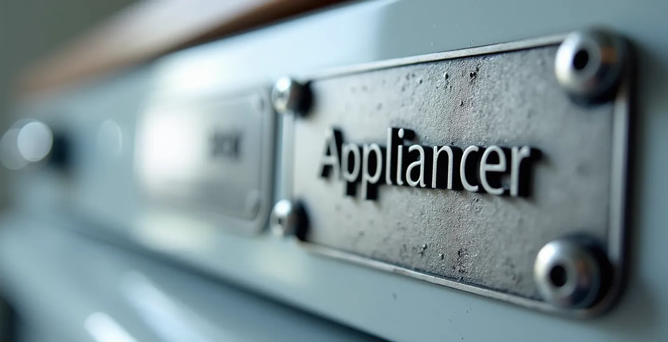 Fotografía macro de etiquetas de número de serie en electrodomésticos