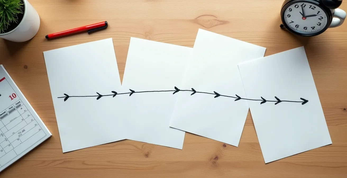 Mesa de trabajo con documentos de notificación de impago organizados cronológicamente