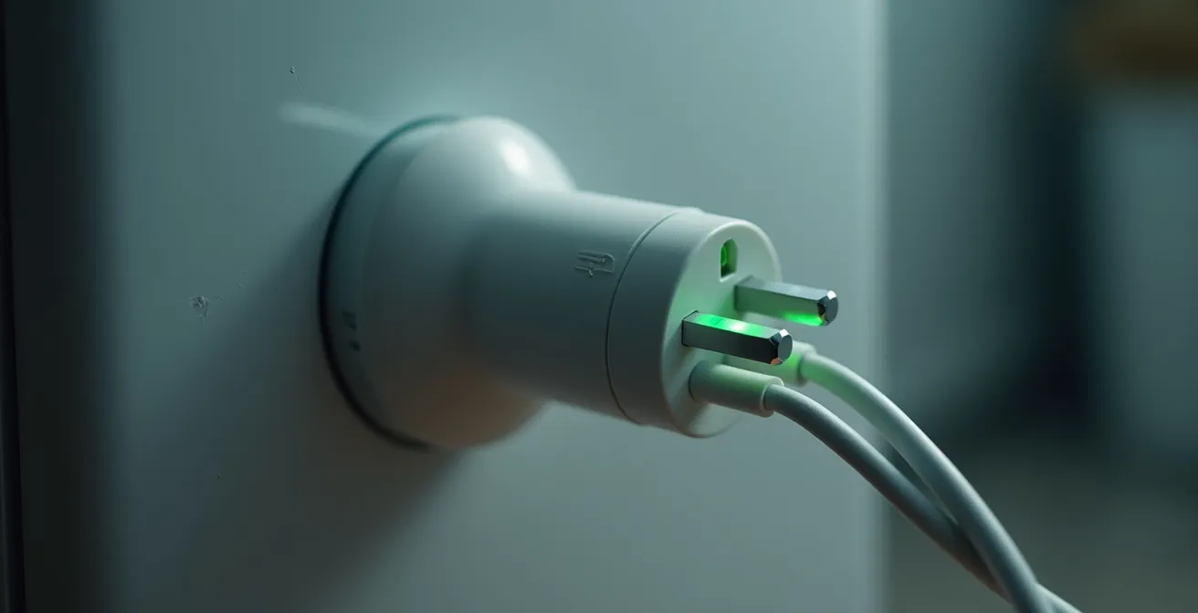 Enchufe inteligente midiendo el consumo energético de un electrodoméstico antiguo