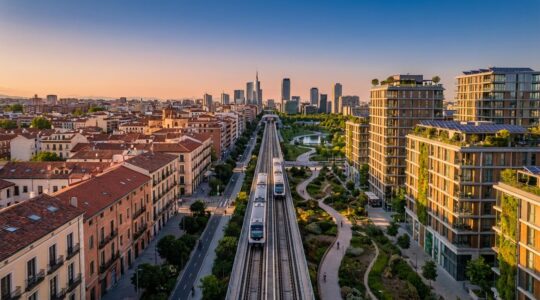 Vista aérea de desarrollo urbano moderno con metro integrado en barrio residencial español