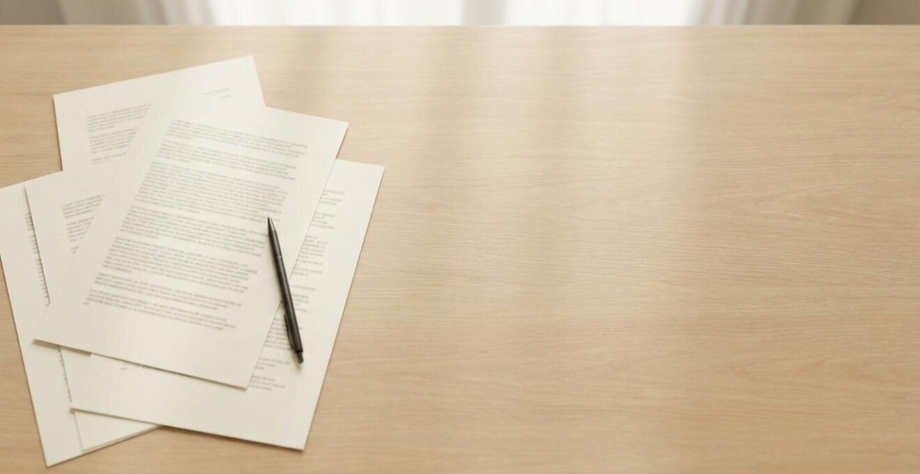 Vista cenital de mesa con mapas y documentos fiscales desenfocados