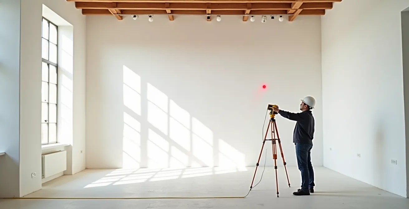 Medición profesional de altura de techos en reforma de vivienda