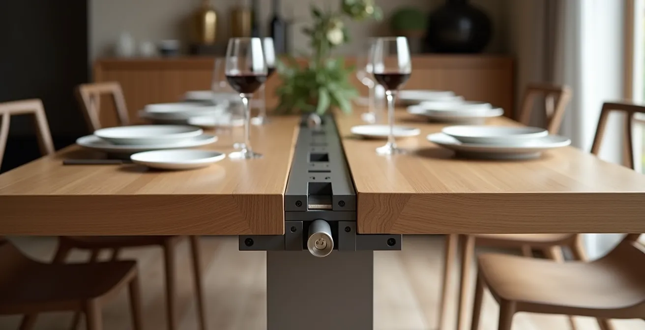 Mesa consola transformándose en mesa de comedor para ocho personas