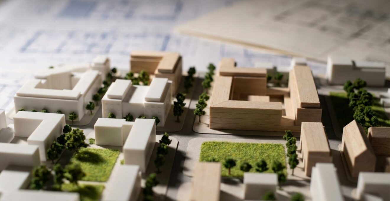 Vista panorámica de PAU en desarrollo con edificios modernos y zonas verdes