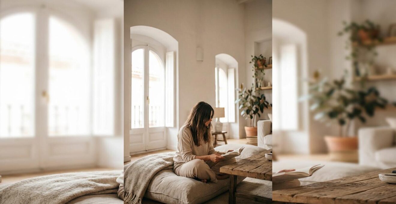 Salón con muebles bajos japoneses mostrando amplitud visual en espacio pequeño