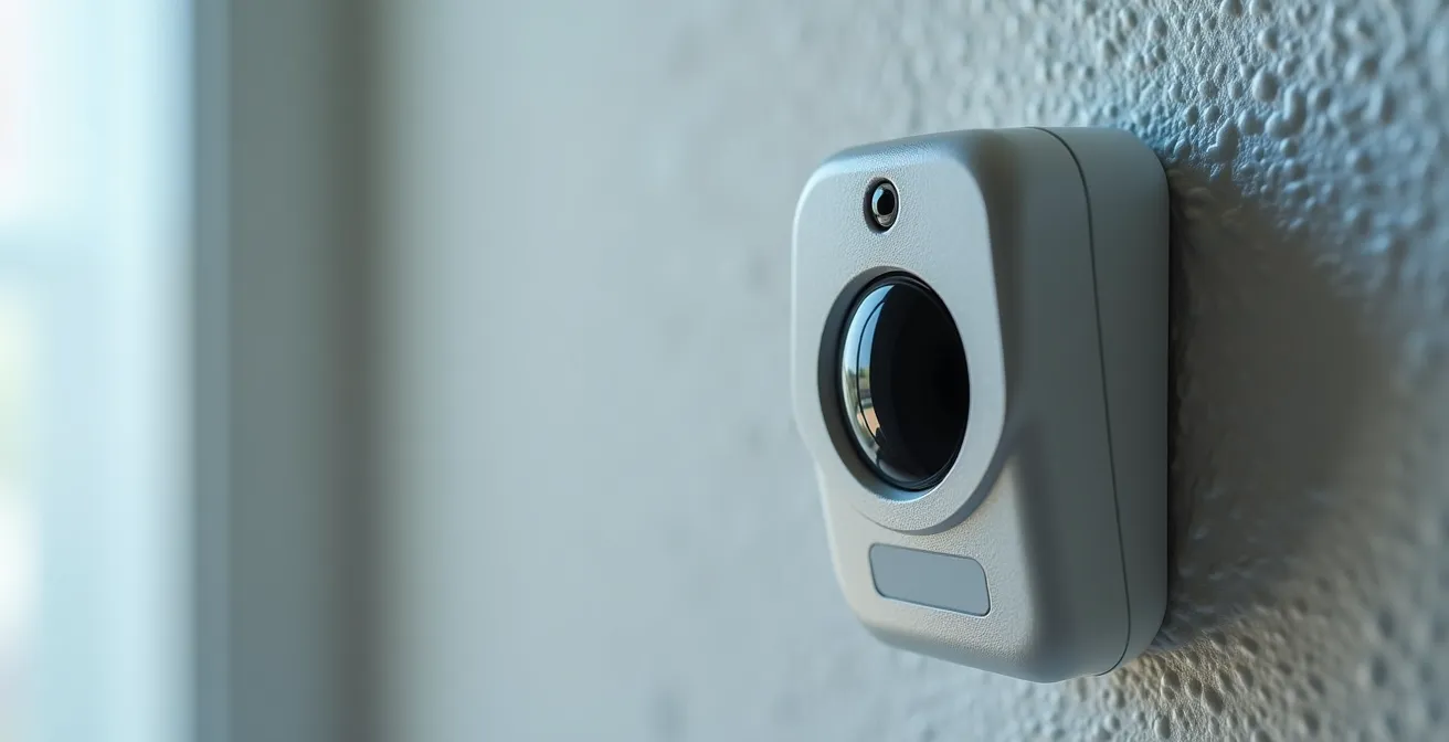 Panel de control de alarma profesional con fotodetectores instalados en interior de vivienda