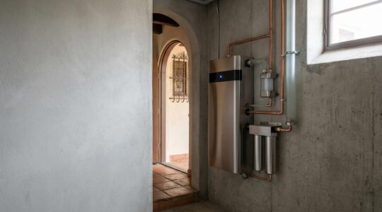 Sistema de reciclaje de aguas grises instalado en el sótano de una casa unifamiliar española