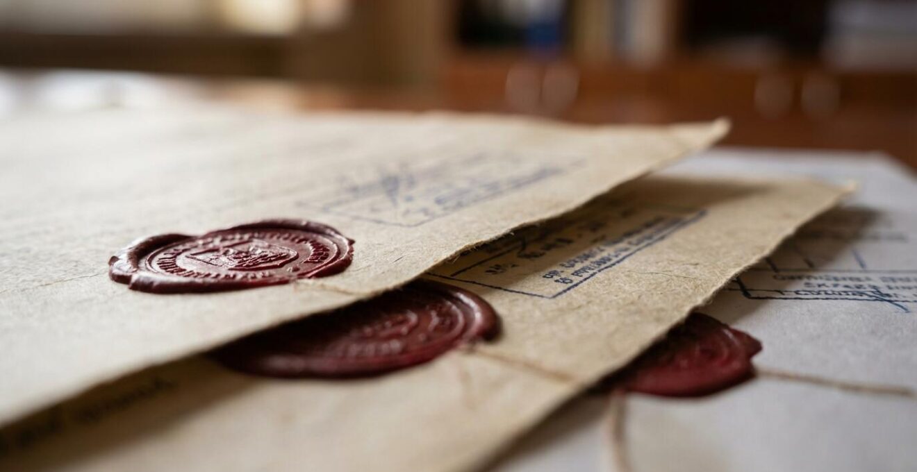 Mesa de trabajo con documentos oficiales y certificados urbanísticos bajo luz natural