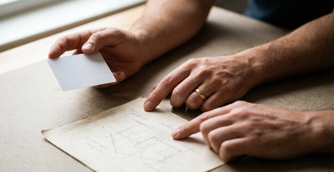 Manos comparando DNI con documento de propiedad bajo luz natural