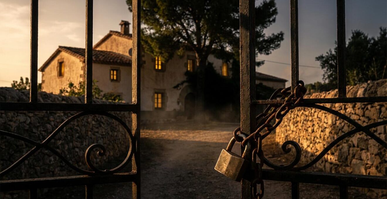 Casa tradicional española con documentos de evaluación bancaria y restricciones urbanísticas